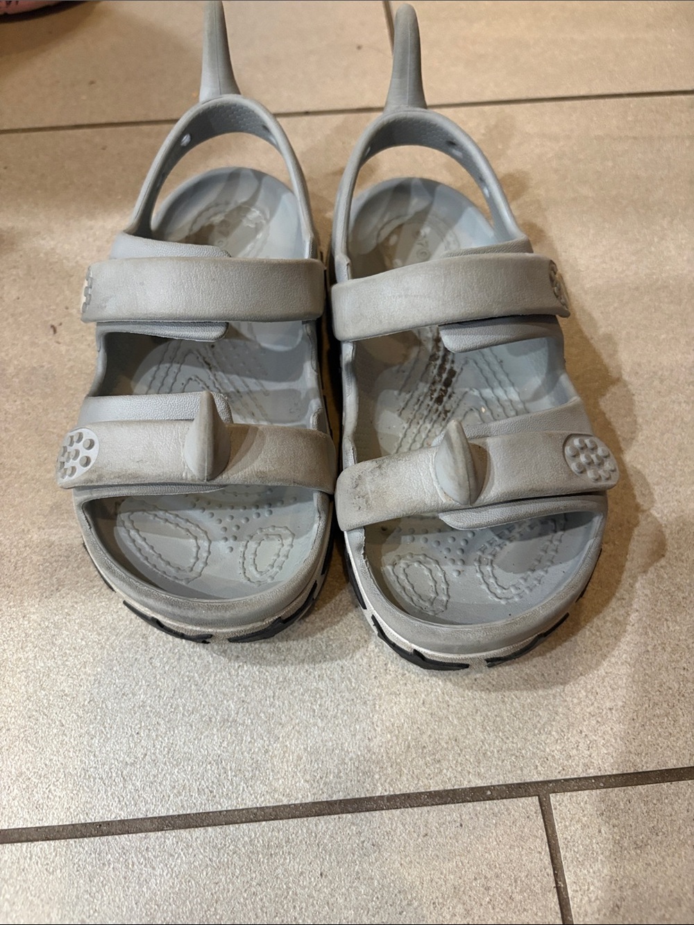 CROCS Kids Light Gray Velcro Strap Sandals